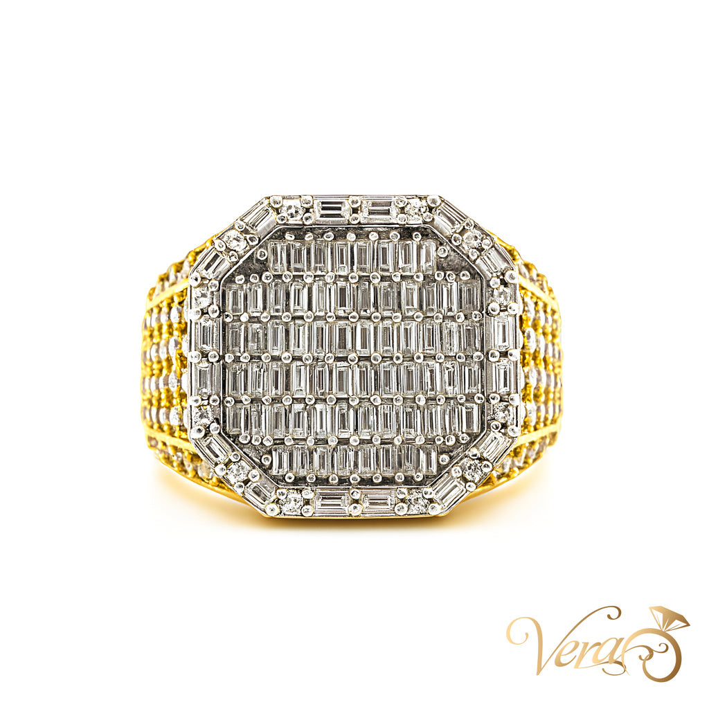 14K Yellow Gold Square Rolo Ring with 3.00 ct Natural Diamonds, Size 10, 13.6g