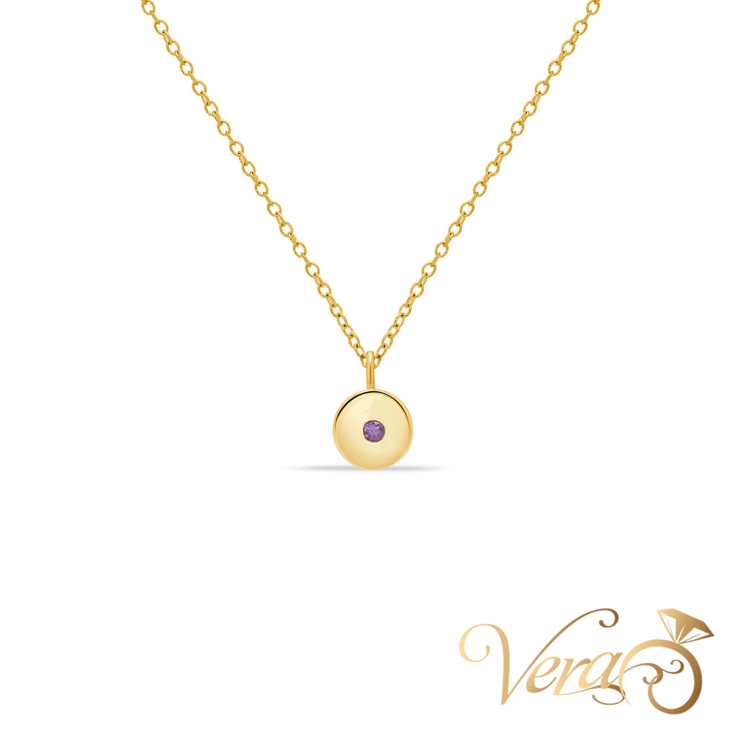 14K Yellow Gold Amethyst Pendant with Chain – 18"