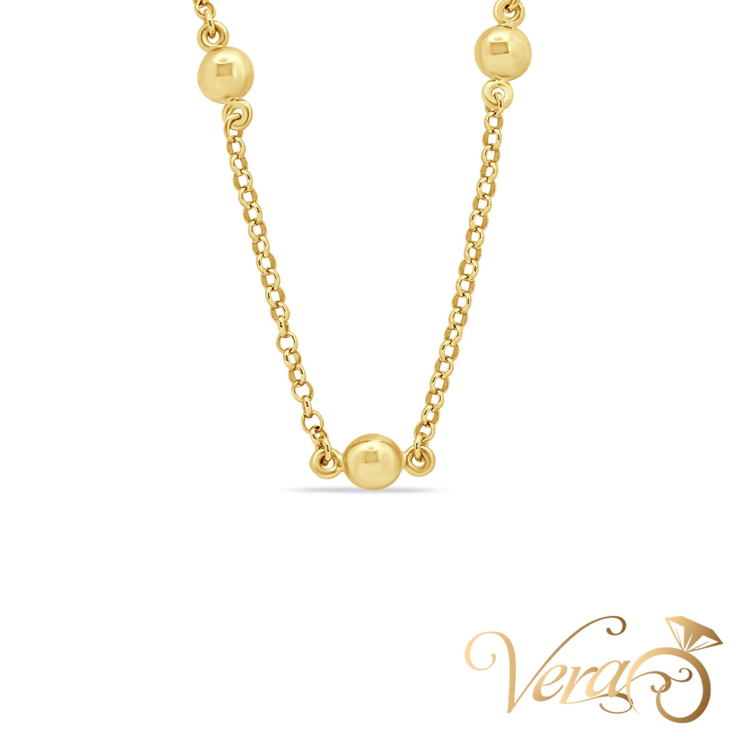 14K Yellow Gold Sphere Chain with CZ Accent – 17", 6.53g
