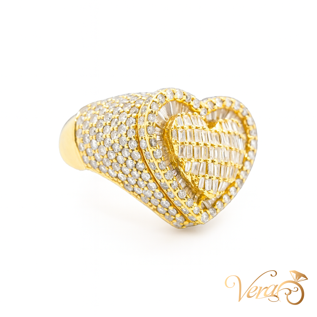 10K Yellow Gold Heart Rolo Ring with 4.00 ct Natural Diamonds, Size 7, 10g