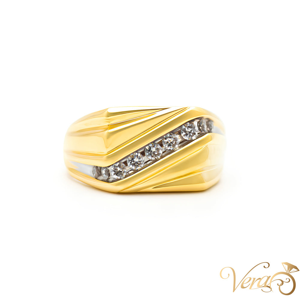 14K Yellow Gold Diagonal Channel Ring with 0.40 ct Natural Diamonds, Size 10.25, 8.5g
