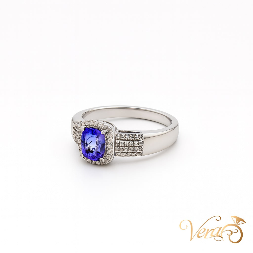 14K White Gold Tanzanite Cocktail Ring with 0.60 ct Natural Tanzanite, Size 8, 5.43g