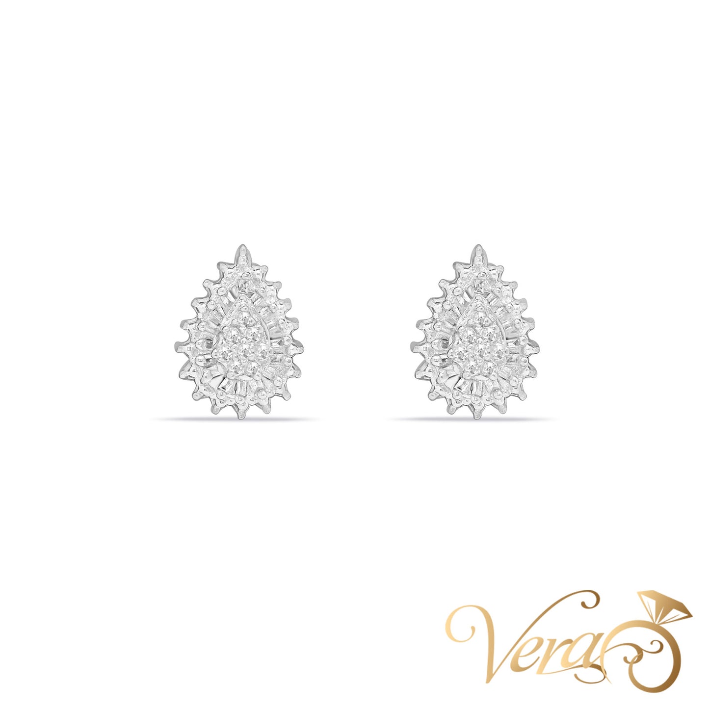 10K White Gold Diamond Stud Earrings, 0.30 ct, 12mm, 2.6g - Vera Jewelry in Miami