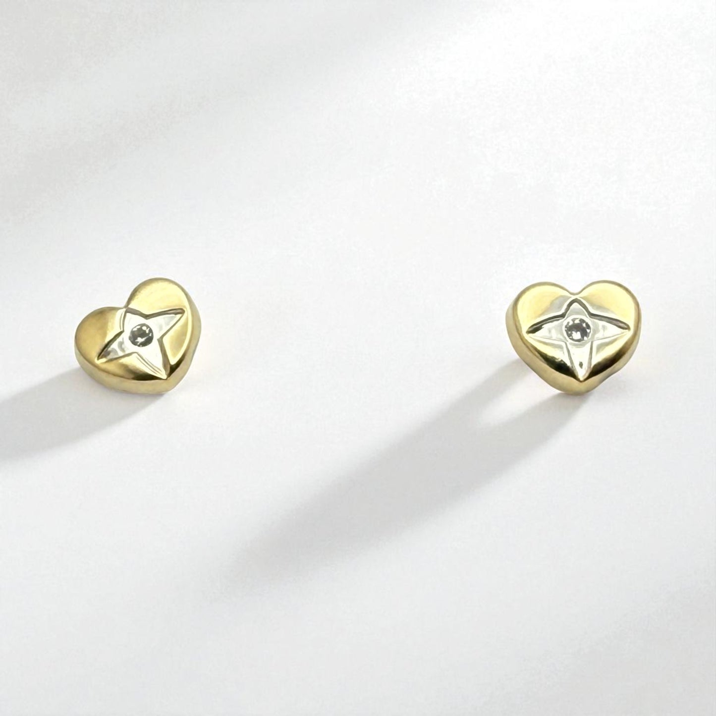 14K YG Heart Cross Cubic Zirconia Earrings