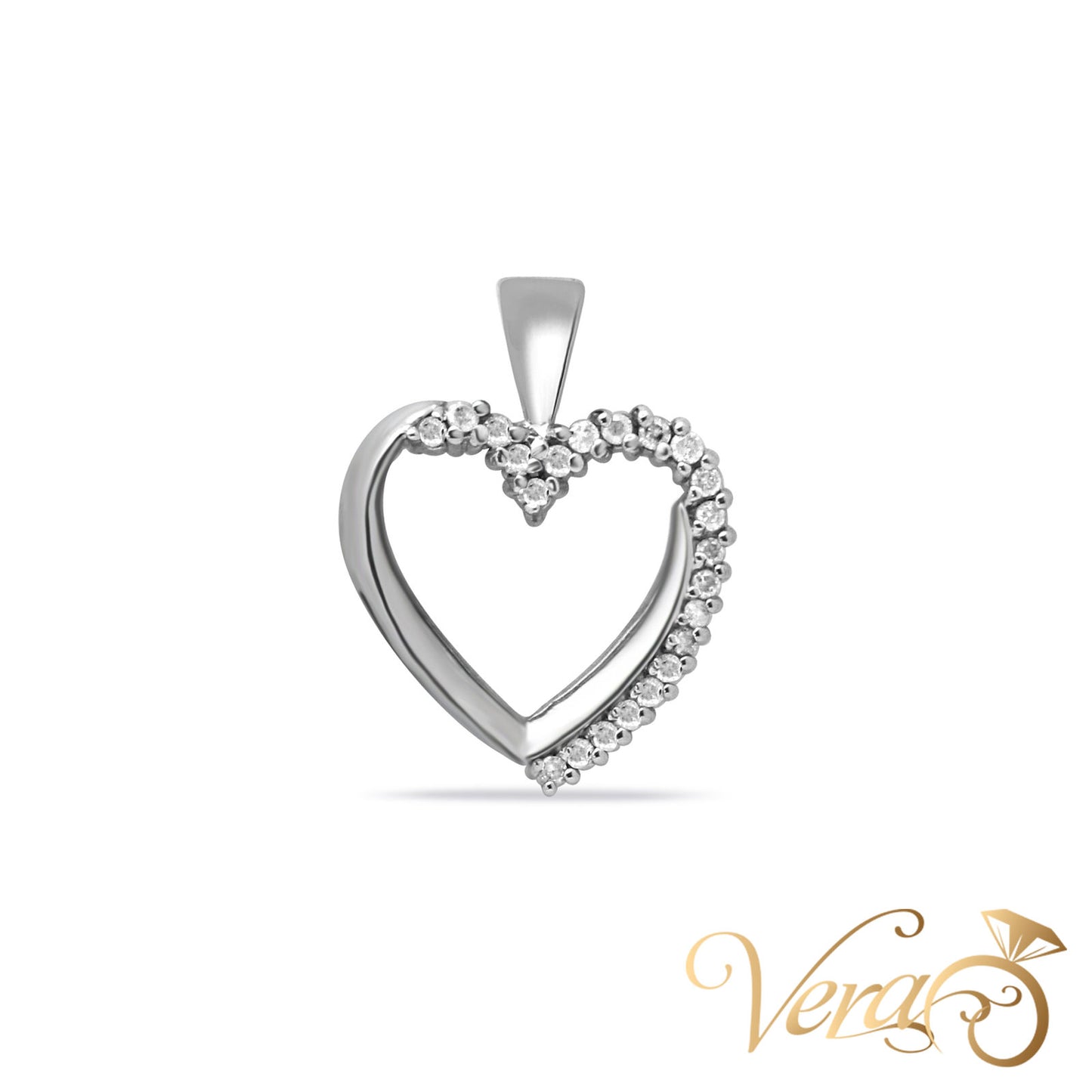 10K White Gold Heart Pendant with 0.20 ct Diamonds 23mm - Vera Jewelry in Miami