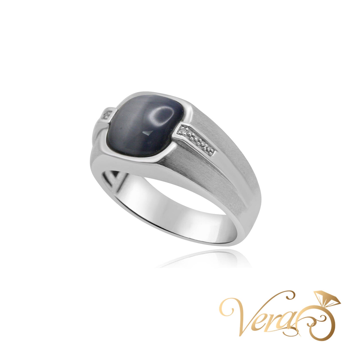 10K White Gold Men’s Ring with Star Sapphire, Size 10.5, 6.7g