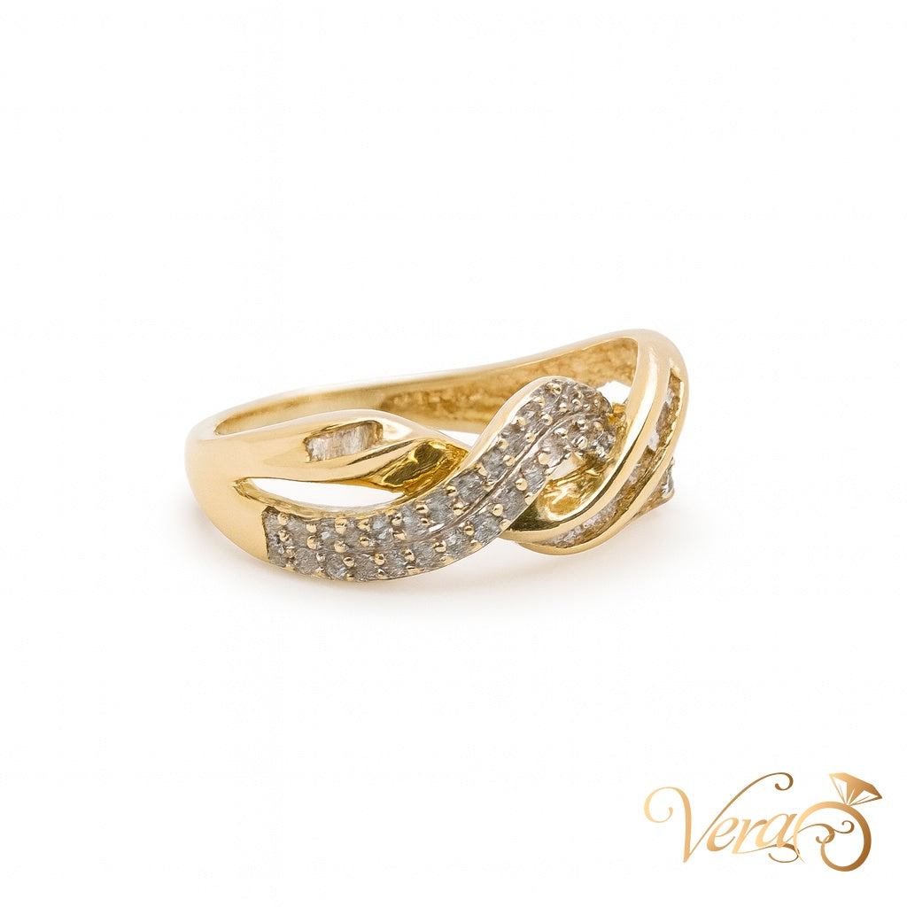 14K Yellow Gold Tangled Band Ring with 0.55 ct Natural Diamonds, Size 7, 3.25g