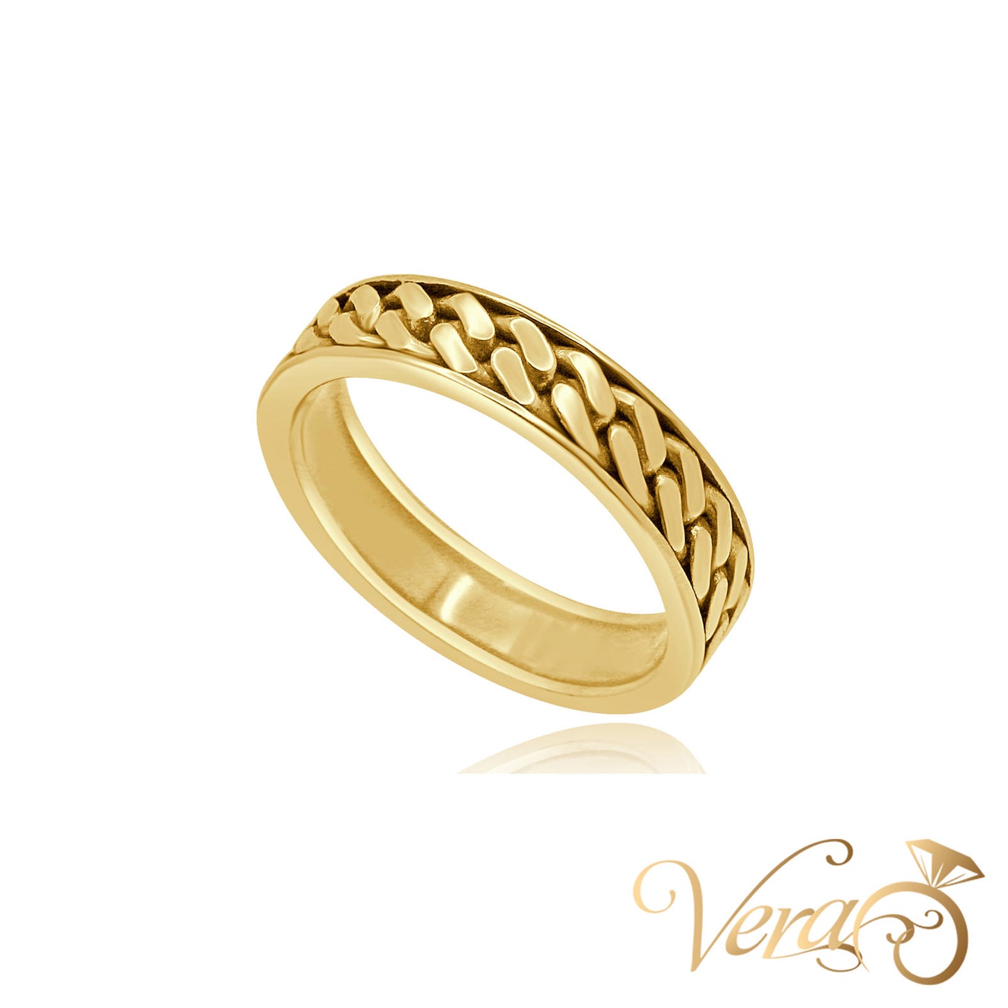 14K YG Cuban Link Band Ring, Size 9, 7.6g