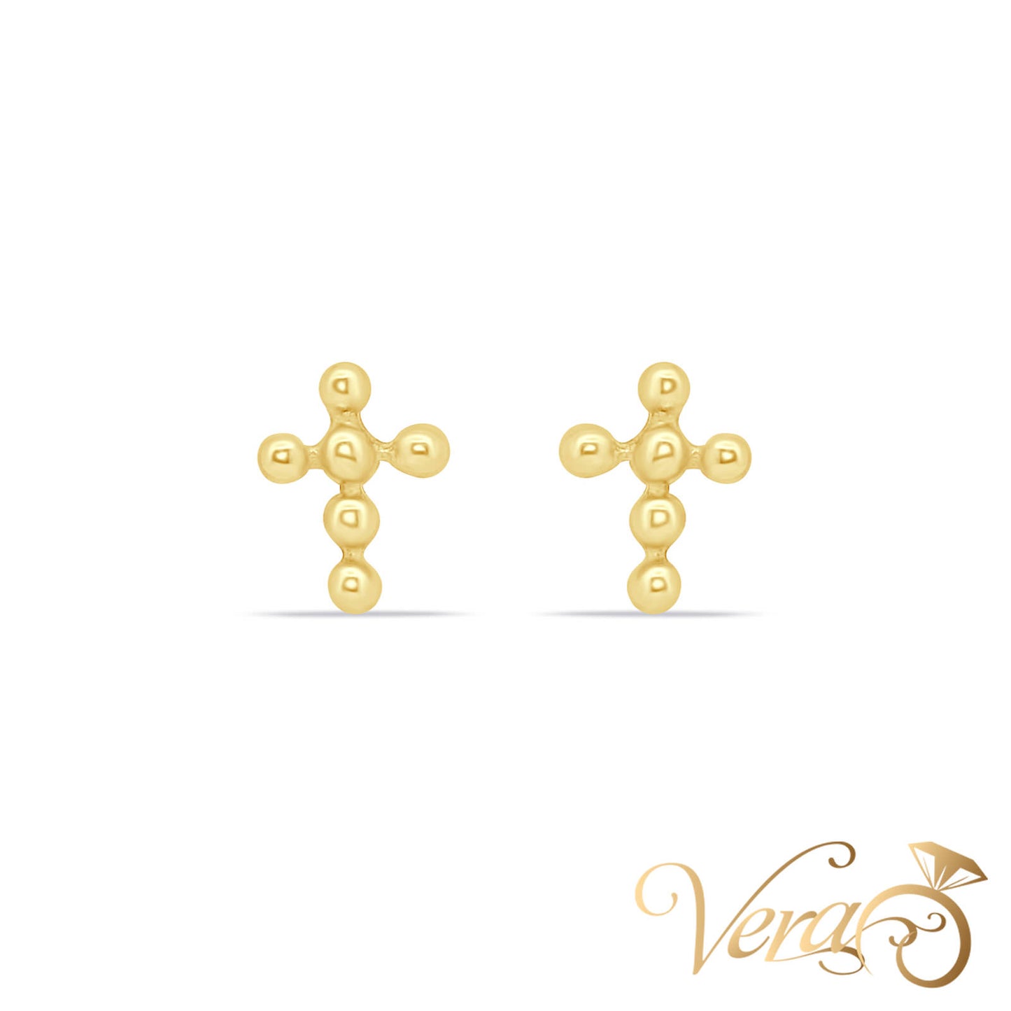 14K Yellow Gold Crucifix Stud Earrings, 8mm - Vera Jewelry in Miami