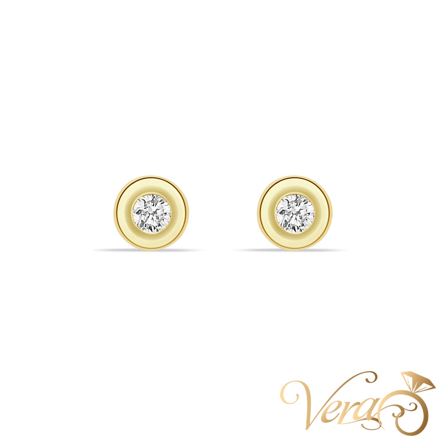 14K Yellow Gold Round Stud Earrings with CZ, 4.7mm - Vera Jewelry in Miami
