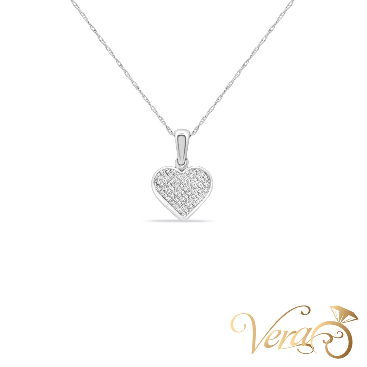 14K White Gold Chain with 10K White Gold Heart Pendant & 0.40ct Diamond 21" - Vera Jewelry in Miami