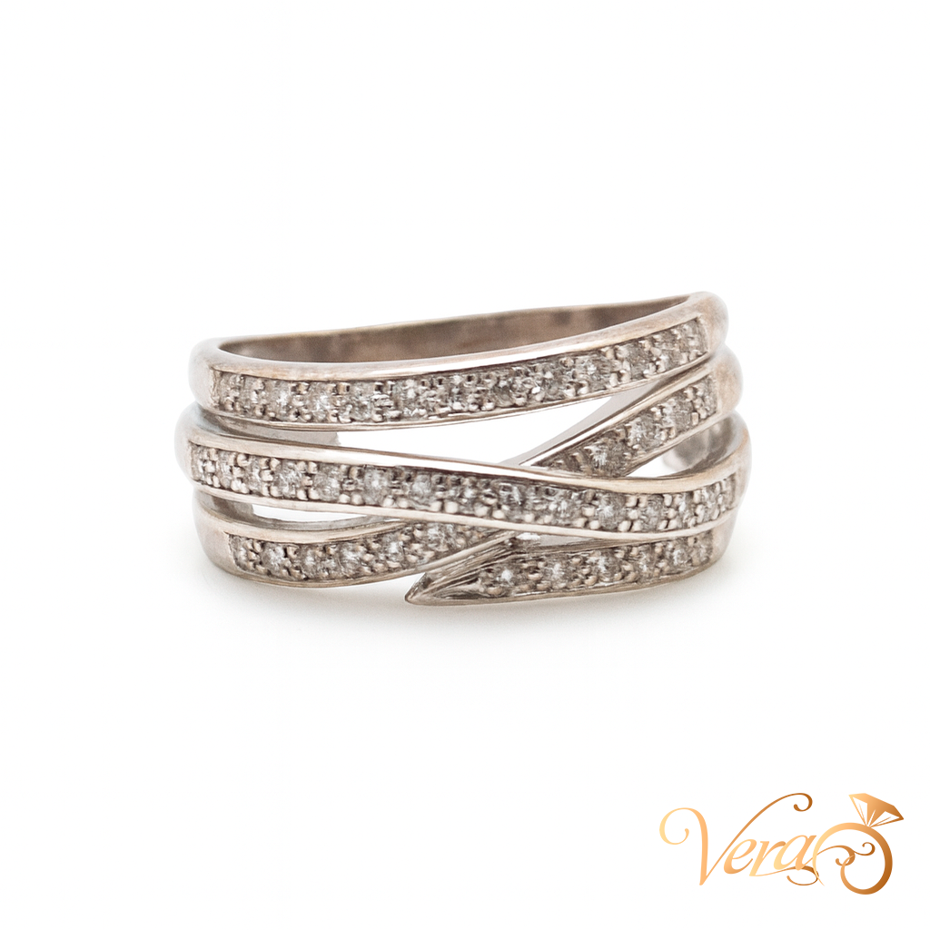 14K White Gold Tangled Band Ring with 0.70 ct Natural Diamonds, Size 7.75, 5.3g