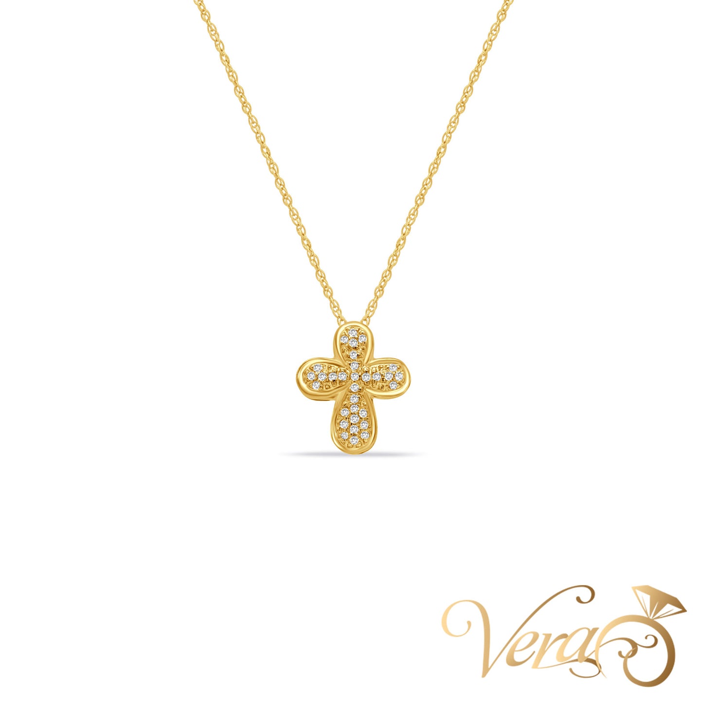 14K White Gold Crucifix Pendant Necklace with 0.15 ct Natural Diamond – 16", 1.27g