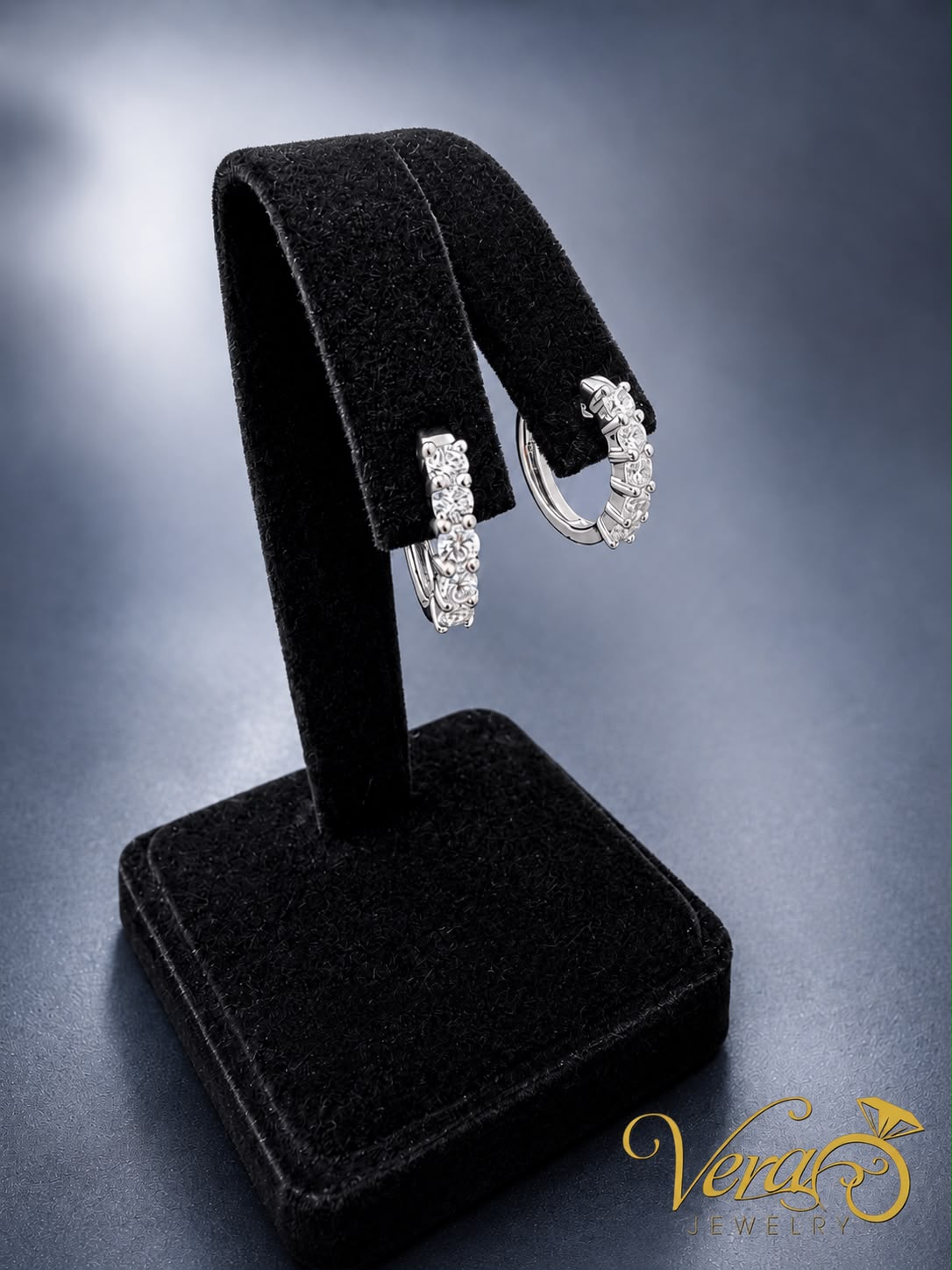 925 Silver Hoop Earrings CZ, 3.7g