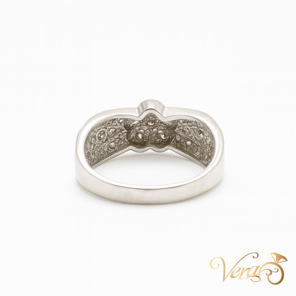 14K White Gold Floral Rolo Band Ring with 0.35 ct Natural Diamonds, Size 6.5, 4.27g