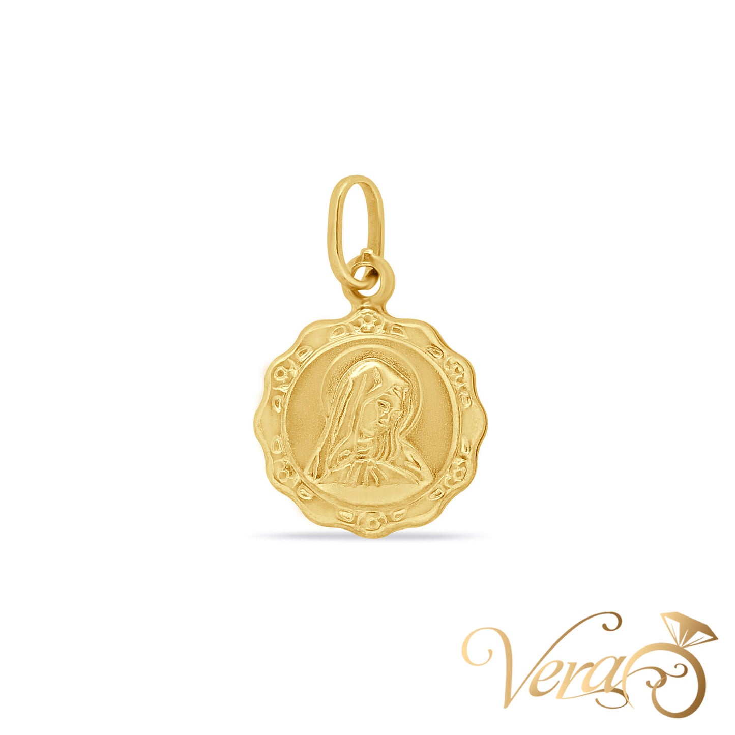 18K Yellow Gold Virgin Mary Pendant 24mm - Vera Jewelry in Miami