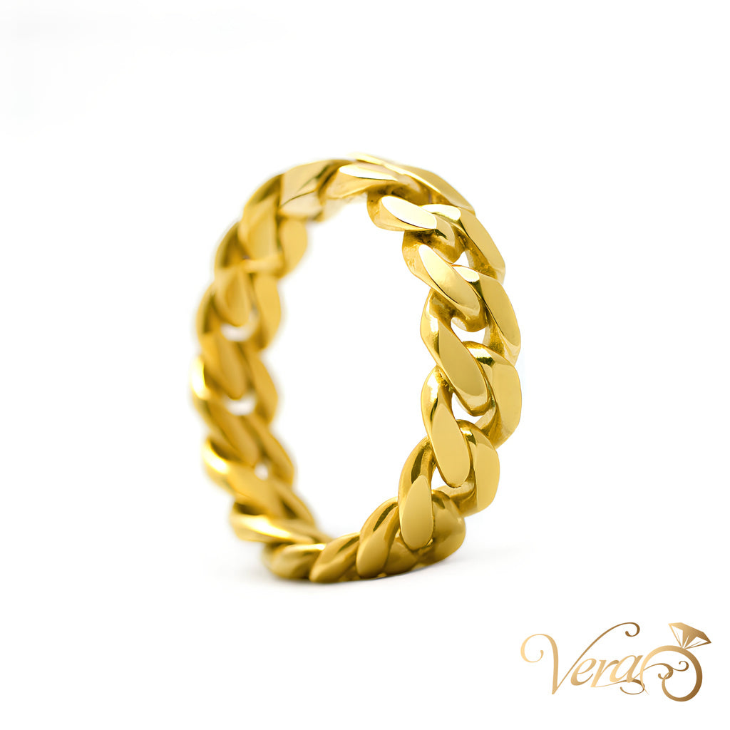 10K Yellow Gold Cuban Link Ring Size 9, 2.85g