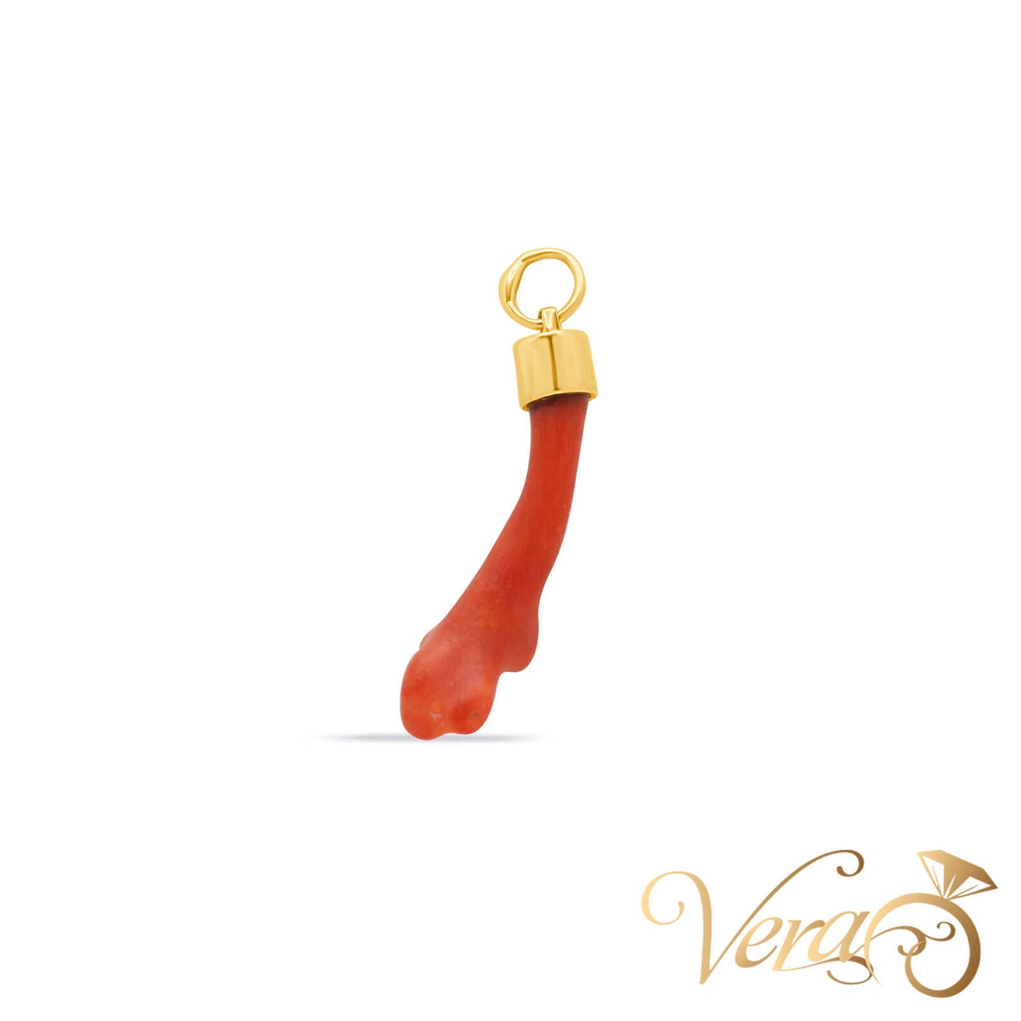 14K Yellow Gold Red Coral Pendant - Vera Jewelry in Miami