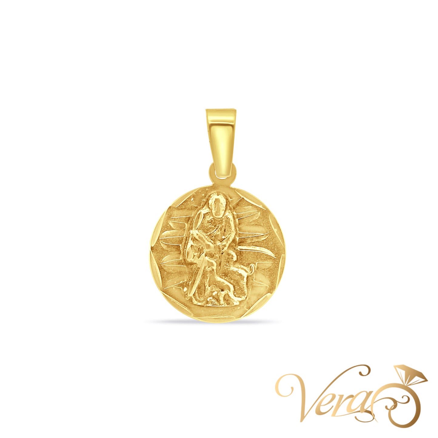 14K Yellow Gold San Lázaro Medal Pendant 25mm - Vera Jewelry in Miami