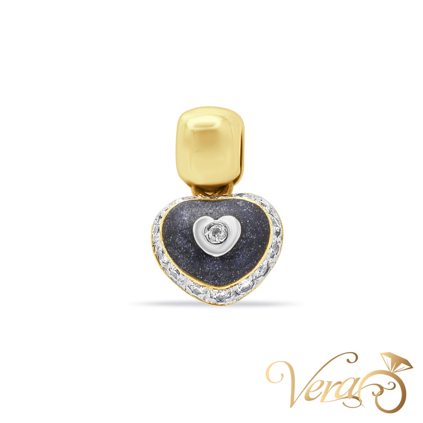 18K Yellow Gold Heart Pendant with CZ – 18mm