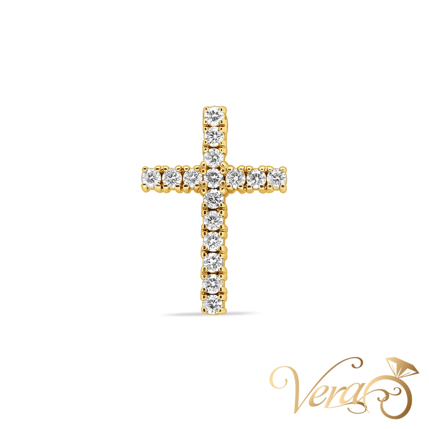 14K Yellow Gold Crucifix Pendant with 1.20 ct Diamonds – 32.5mm - Vera Jewelry in Miami