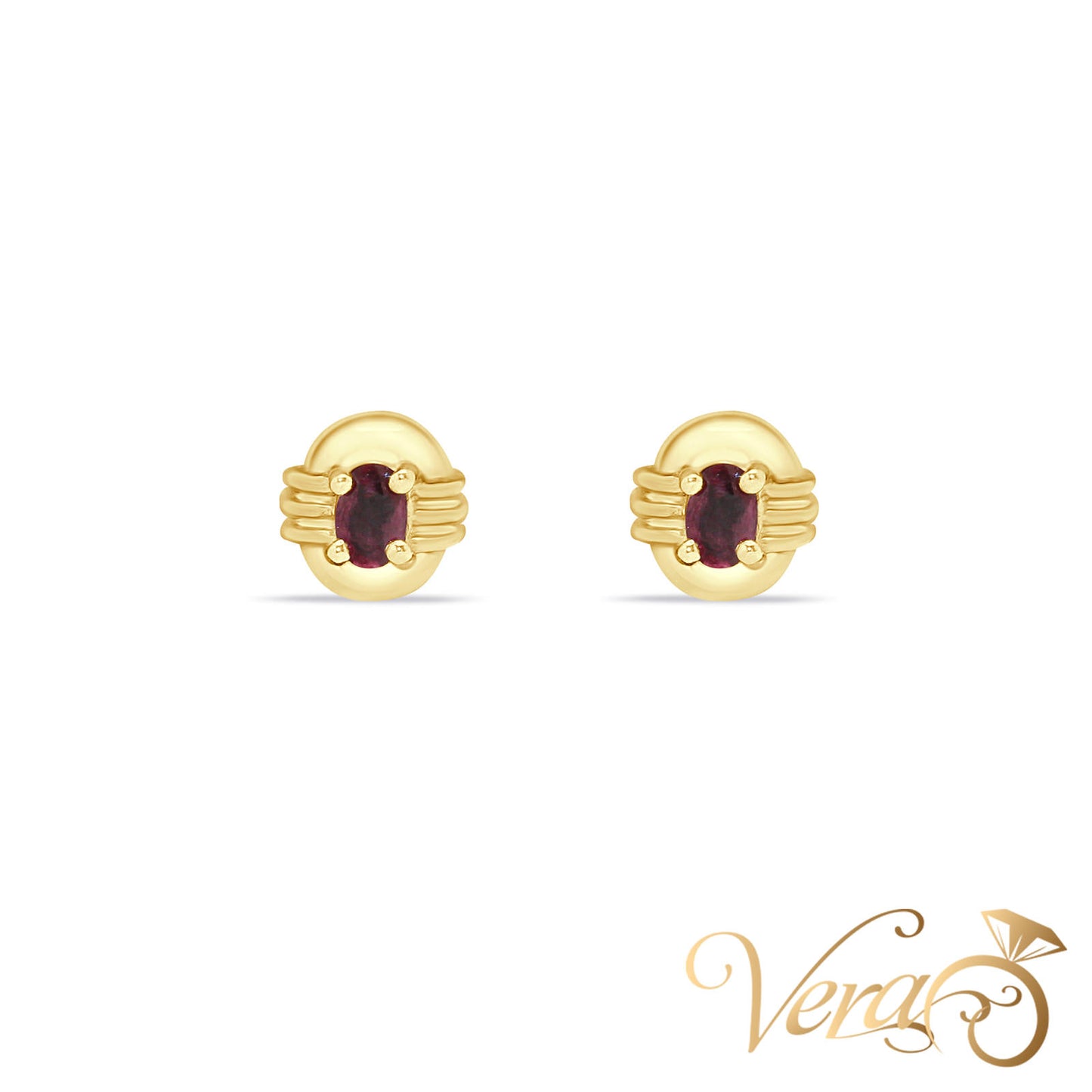 14K Yellow Gold Ruby Stud Earrings, 7mm, 1.6g