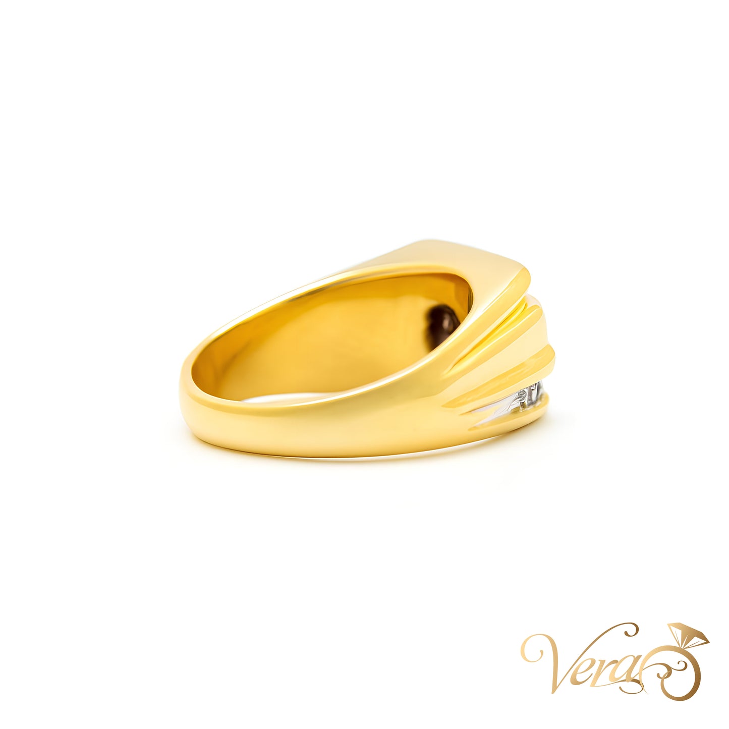 14K Yellow Gold Diagonal Channel Ring with 0.40 ct Natural Diamonds, Size 10.25, 8.5g