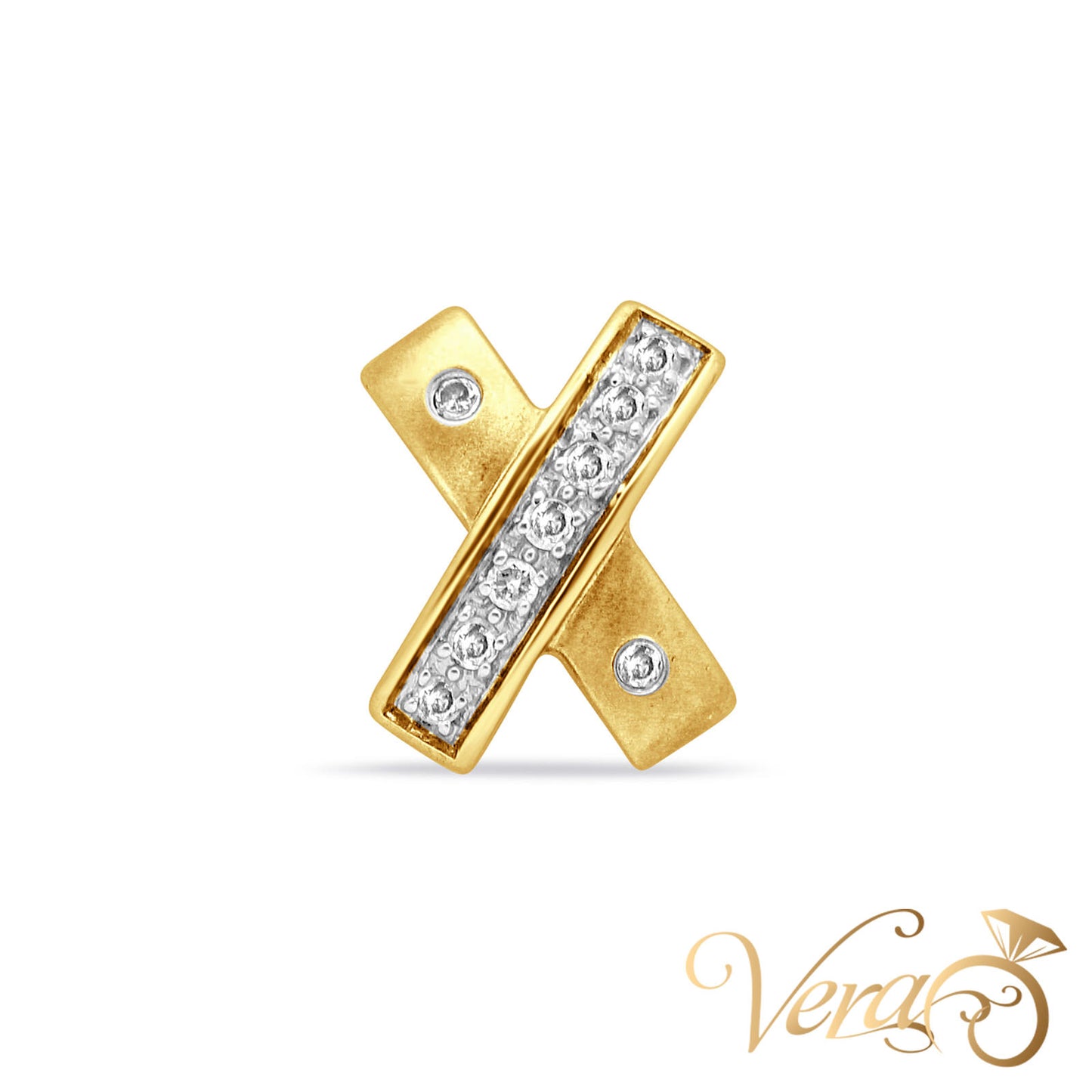 14K Yellow Gold Diamond Cross Pendant with 0.15 ct – 16mm