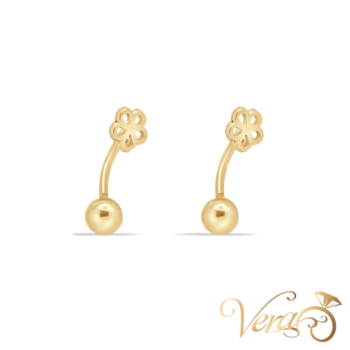 14K Yellow Gold Belly Button Piercing with Flower Design - Vera Jewelry in Miami
