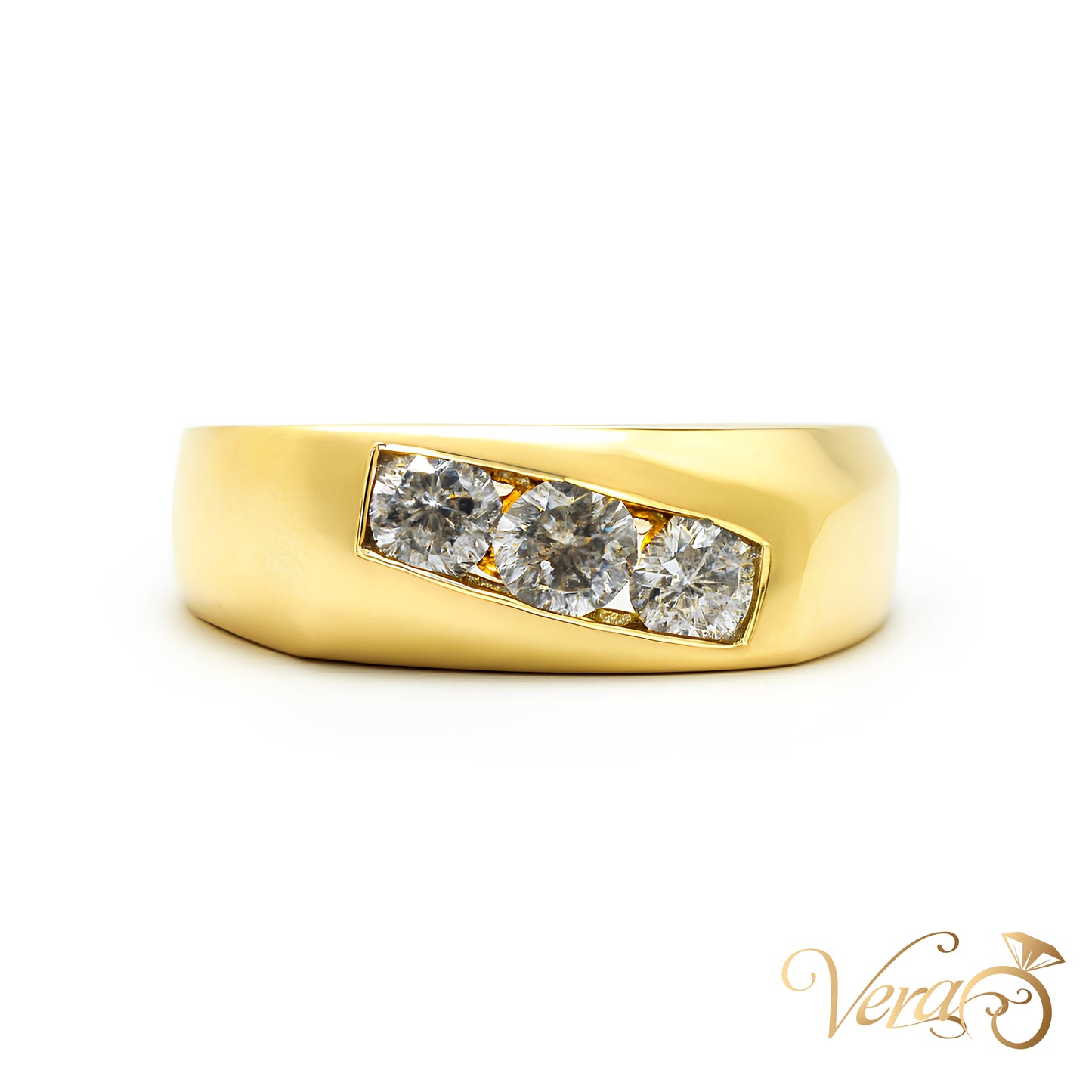 10K Yellow Gold Square Rolo Ring with 1.40 ct Natural Diamonds, Size 12, 8.8g