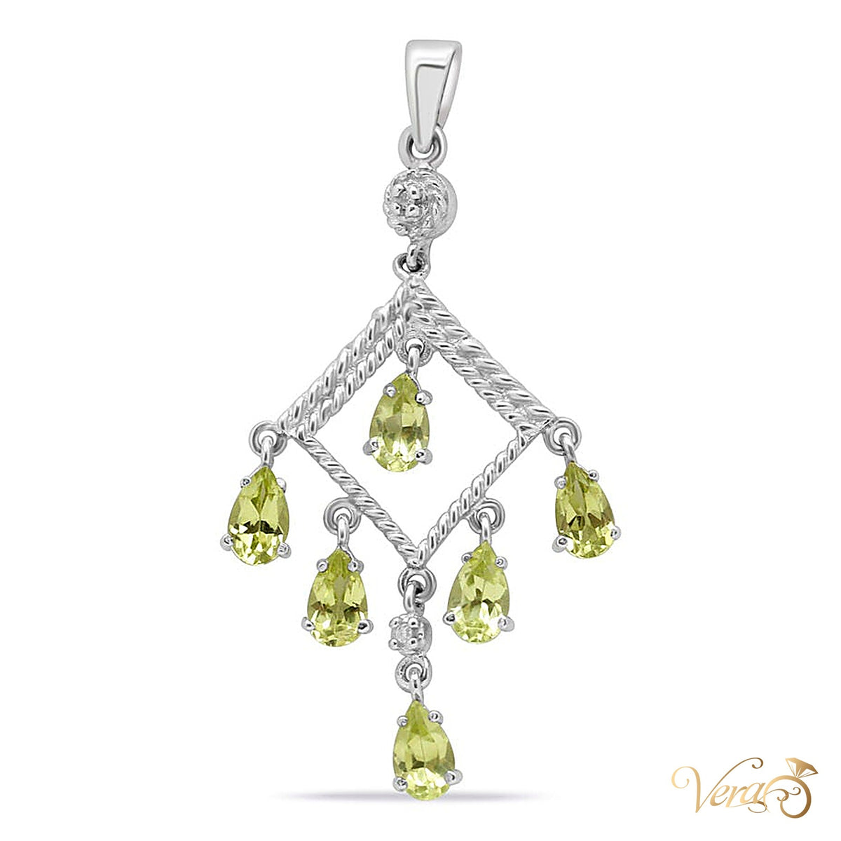 14K White Gold Floating Peridot Pendant - alternate view