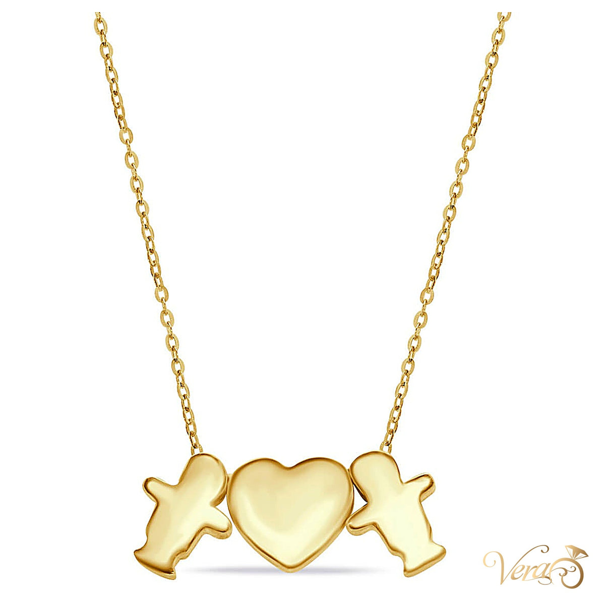 14K Yellow Gold Kids & Heart Pendant with Chain – 18" - alternate view