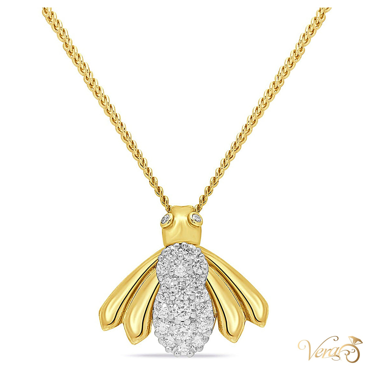 10K Yellow Gold Moth Pendant with 1.00ct Diamond – 21mm - alternate view