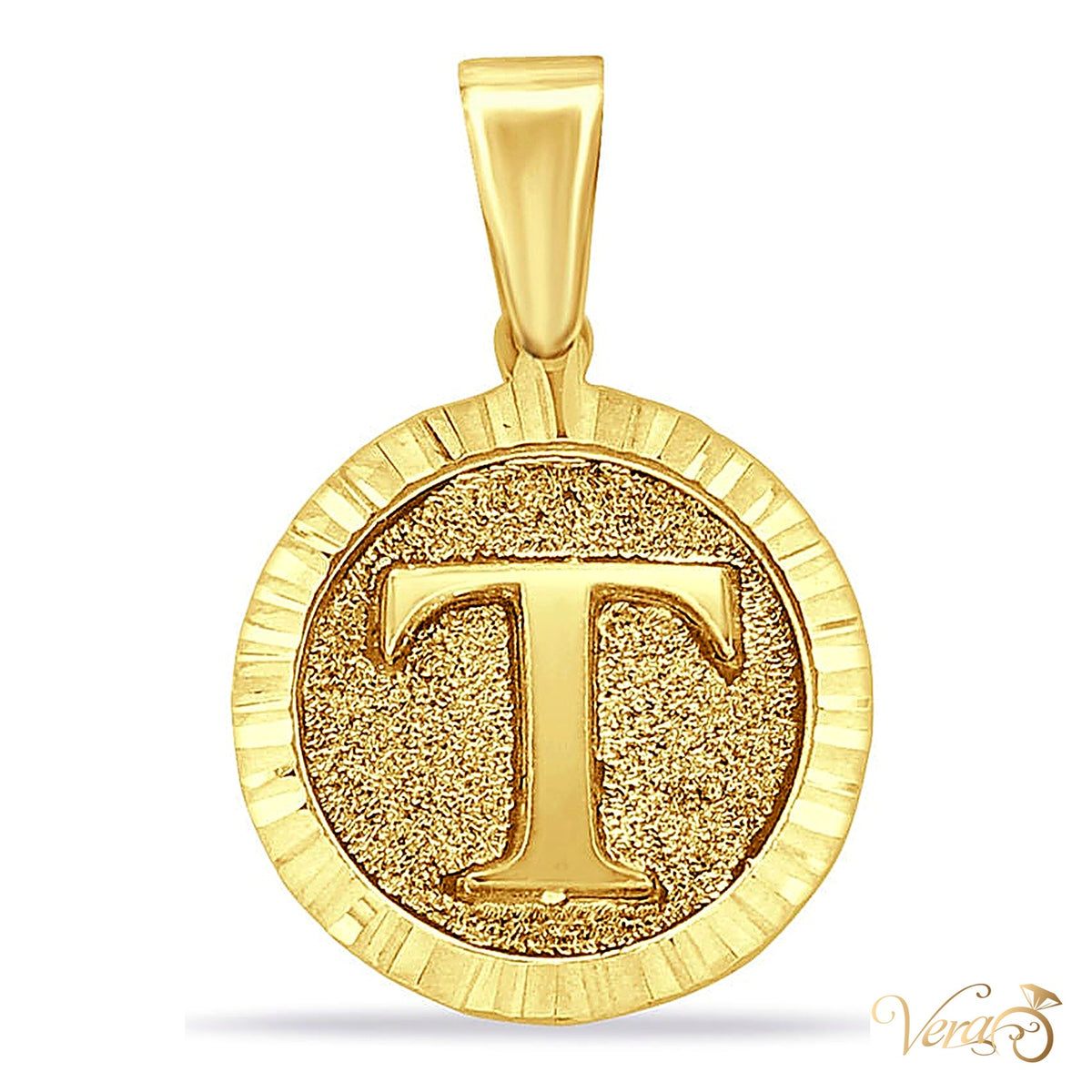 14K Yellow Gold Letter “T” Medal Pendant - alternate view