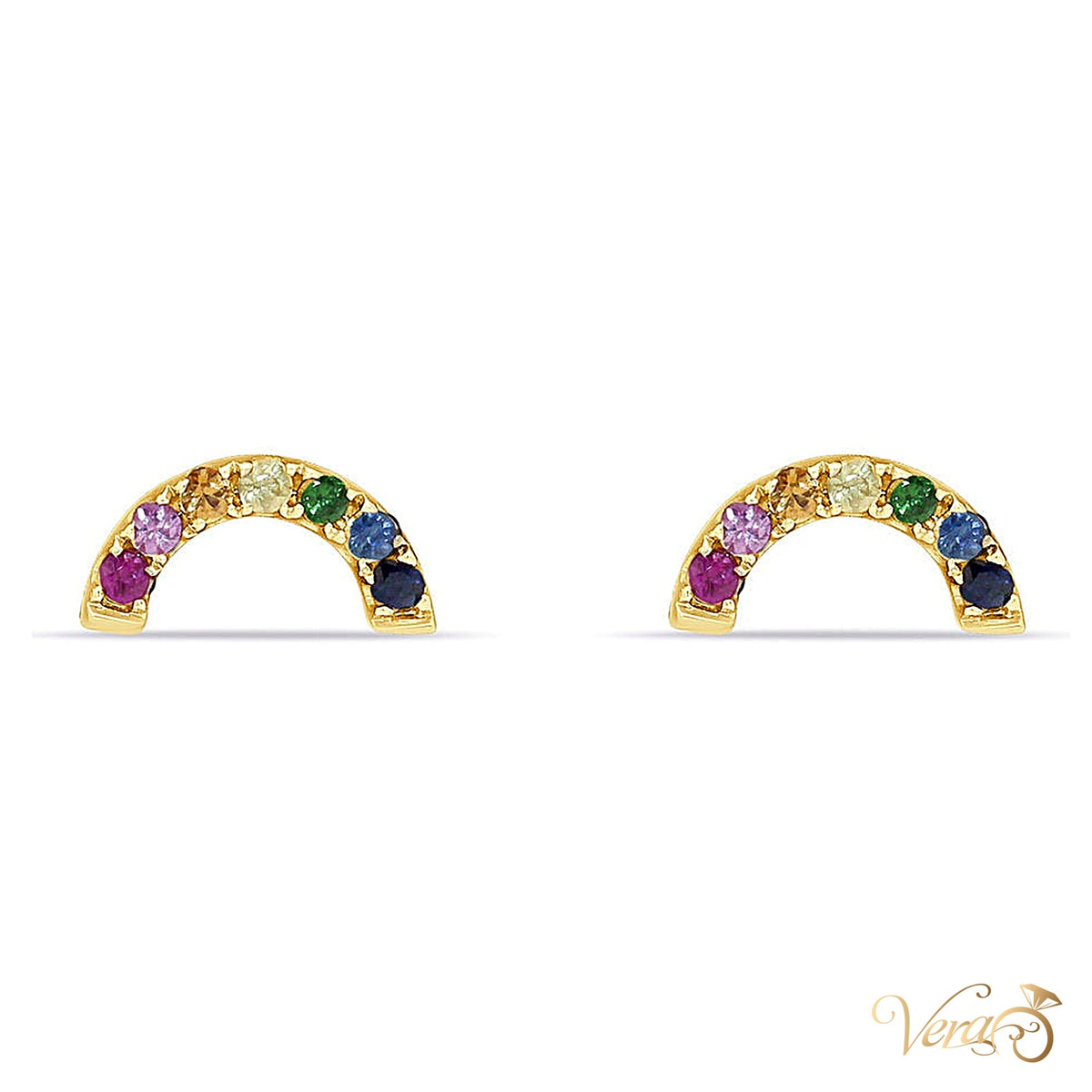 14K Yellow Gold Multi-Color Sapphire Stud Earrings, 12mm, 1.1g - alternate view