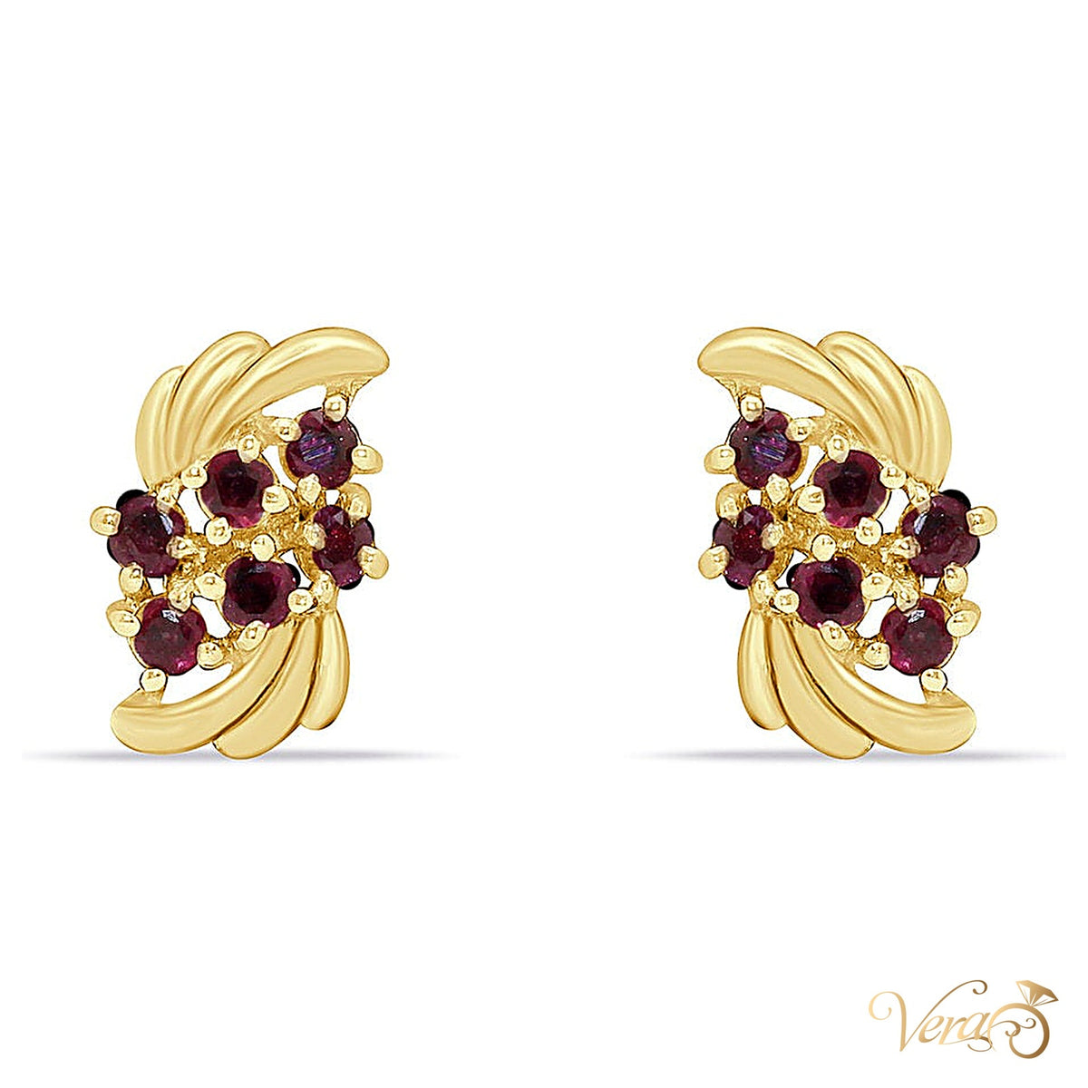 14K Yellow Gold Ruby Stud Earrings, 13mm, 2.4g - alternate view