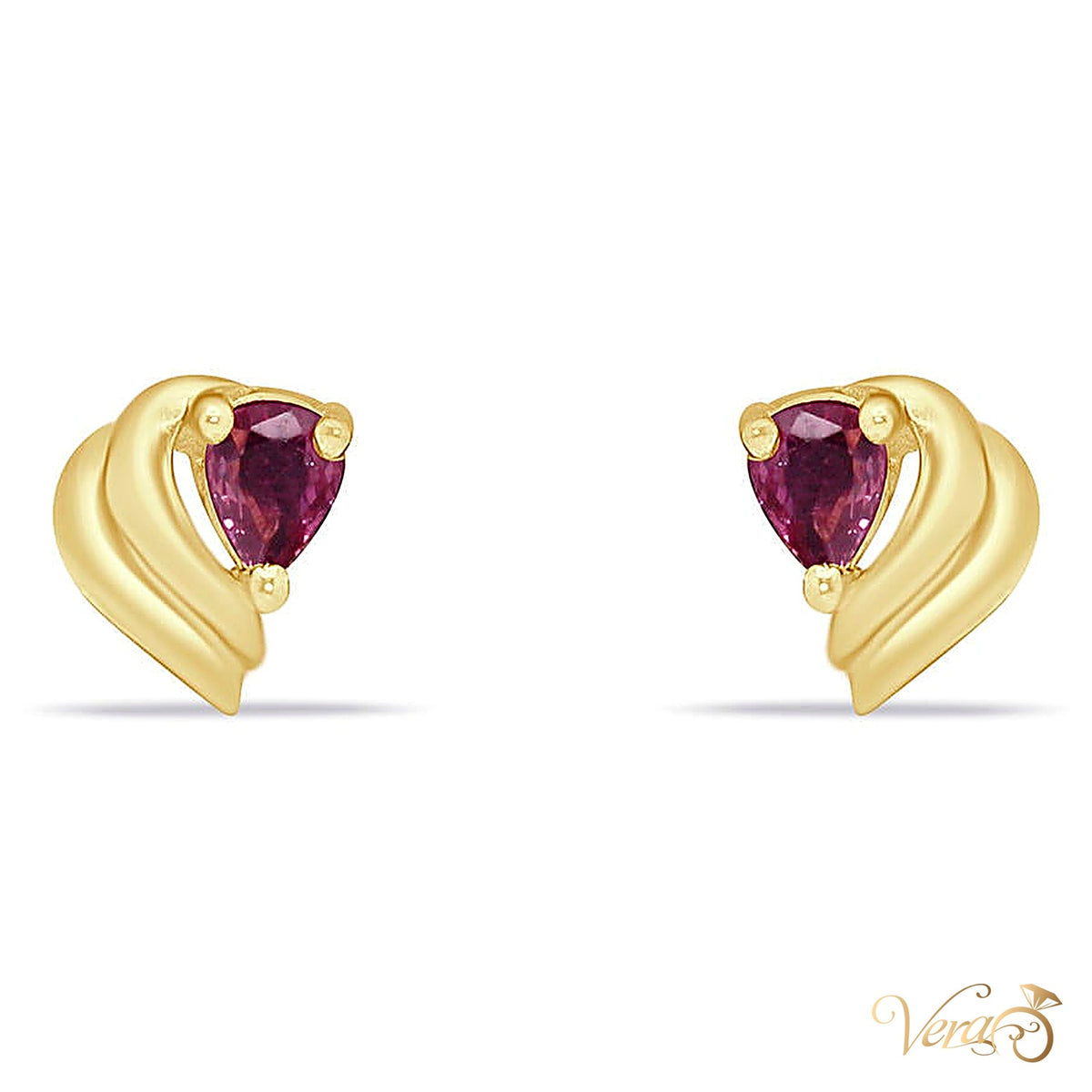 14K Yellow Gold Ruby Stud Earrings, 7mm, 1.4g - alternate view