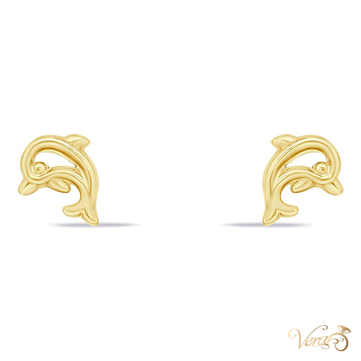 14K Yellow Gold Dolphin Stud Earrings, 7mm - alternate view