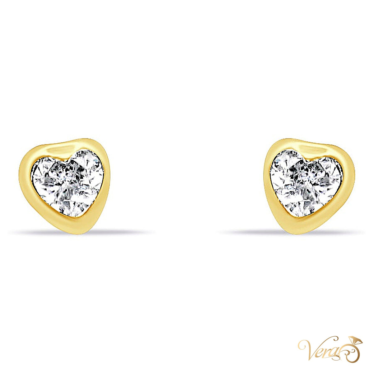 14K Yellow Gold Heart Stud Earrings with CZ Center, 4mm - alternate view