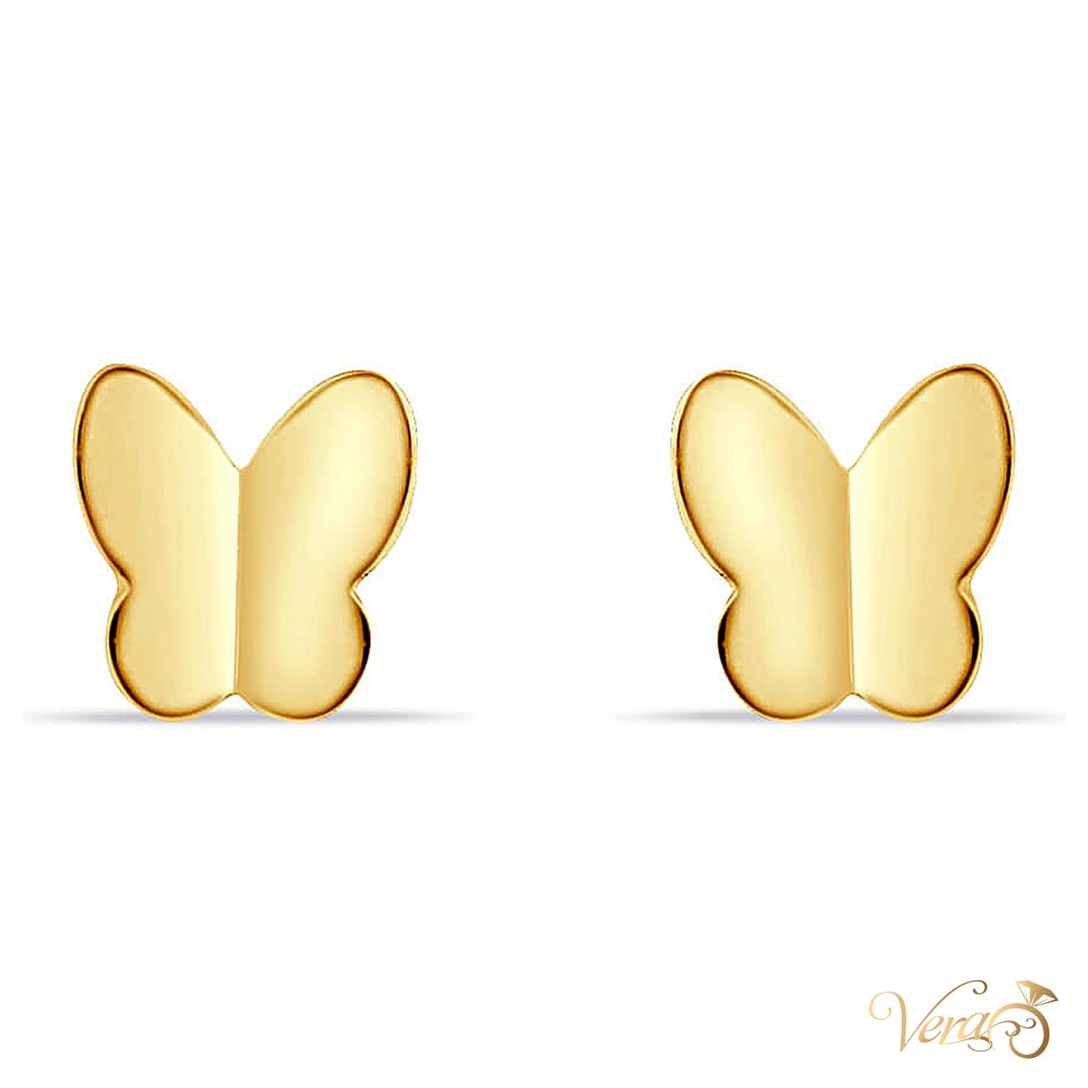 14K Yellow Gold Butterfly Stud Earrings, 6mm - alternate view