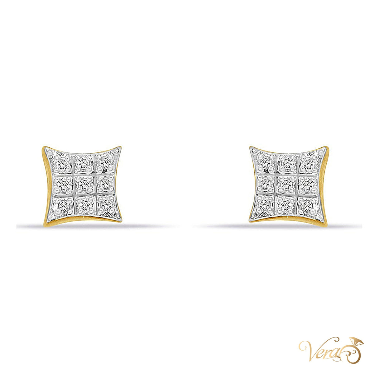 10K Yellow Gold Square Stud Earrings with Natural Diamonds, 0.10 ct, 5mm - alternate view