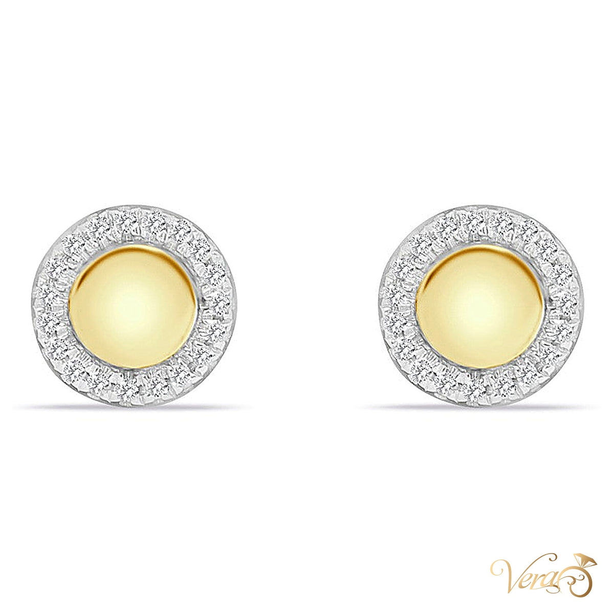 14K Yellow Gold Round Stud Earrings with Natural Diamonds, 0.05 ct, 7mm, 1.1g - alternate view