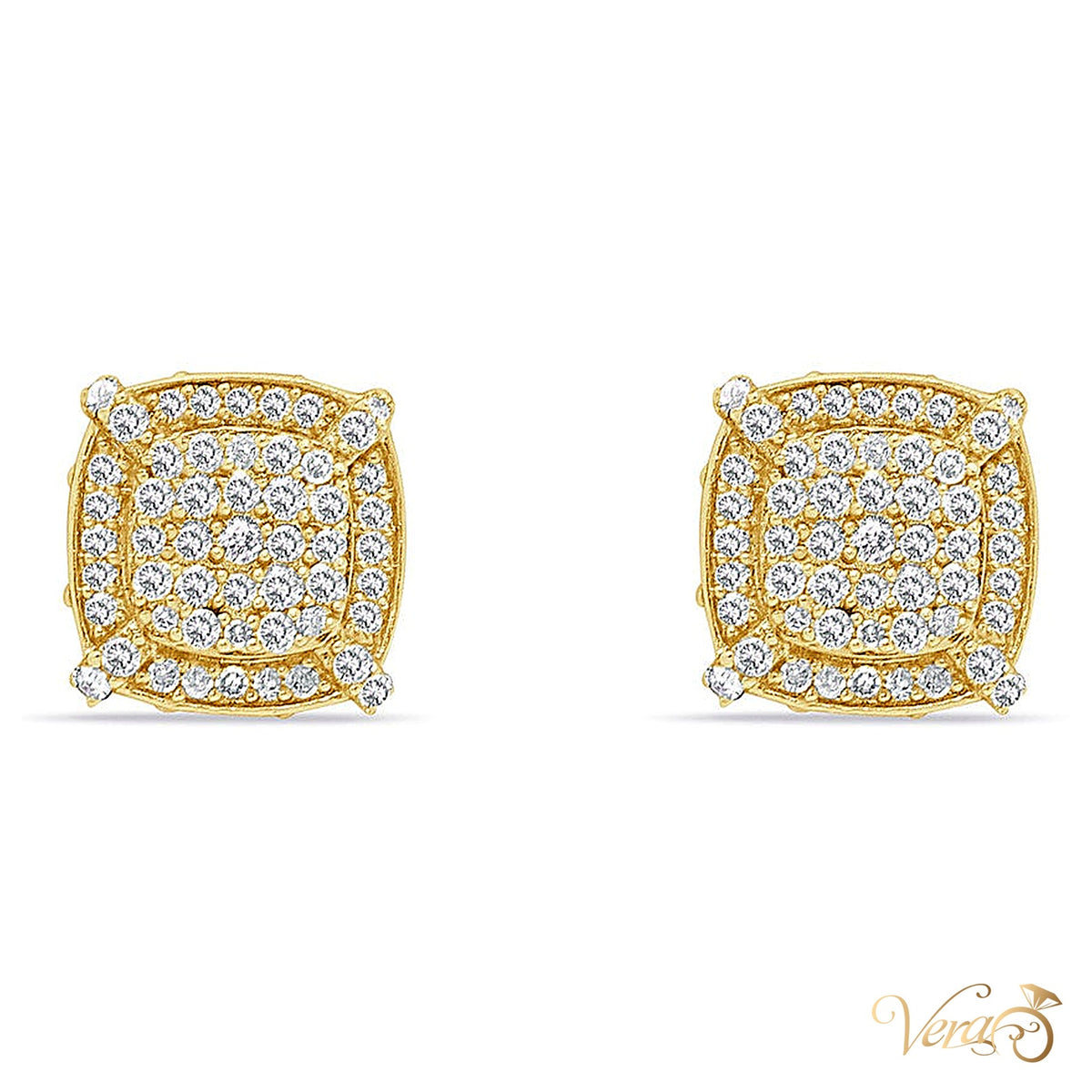 10K Yellow Gold Square Stud Earrings with 0.50 ct Natural Diamonds, 9.5mm, 2.6g - alternate view