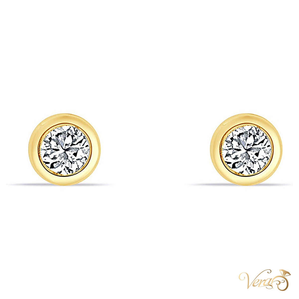14K Yellow Gold Solitaire Stud Earrings with Cubic Zirconia, 4mm - alternate view