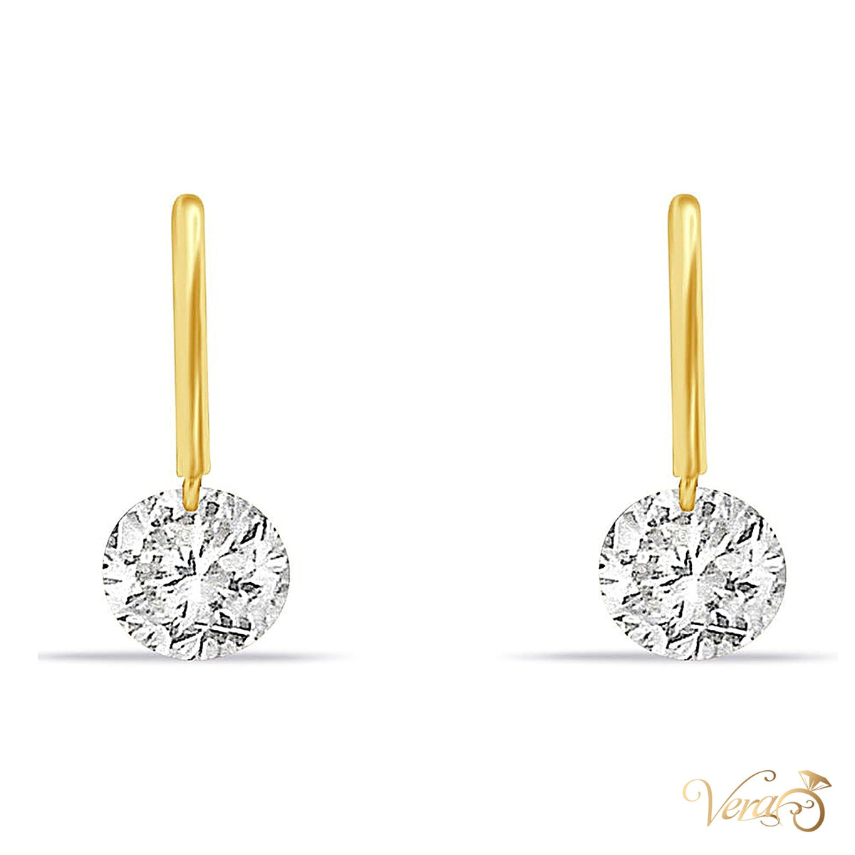 14K Yellow Gold Drop Earrings with Cubic Zirconia, 16mm - alternate view