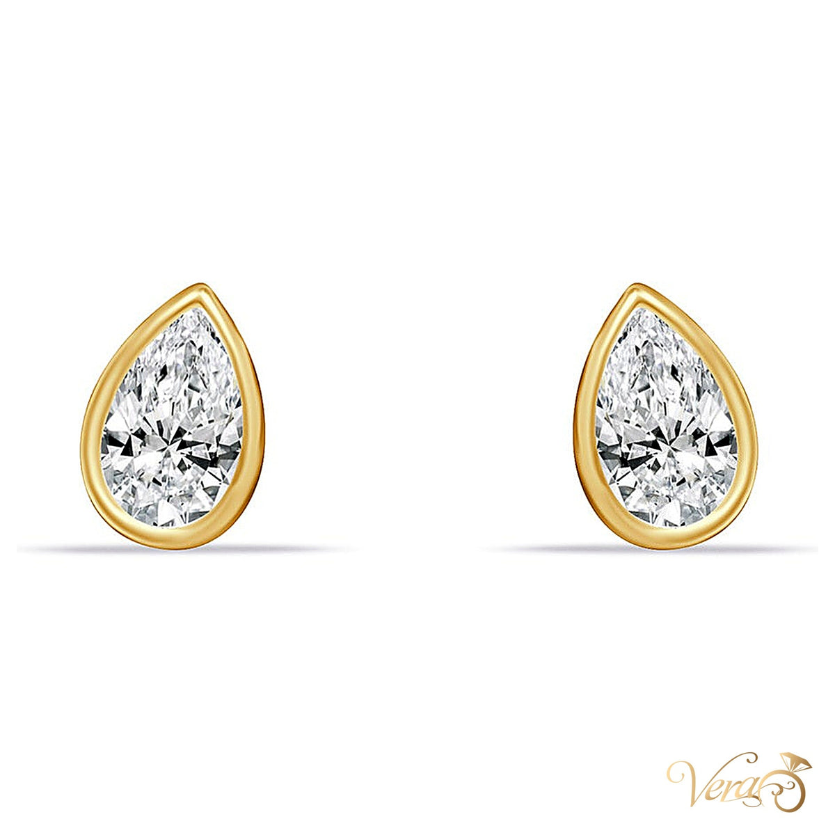 14K Yellow Gold Teardrop Stud Earrings with Cubic Zirconia, 8mm - alternate view