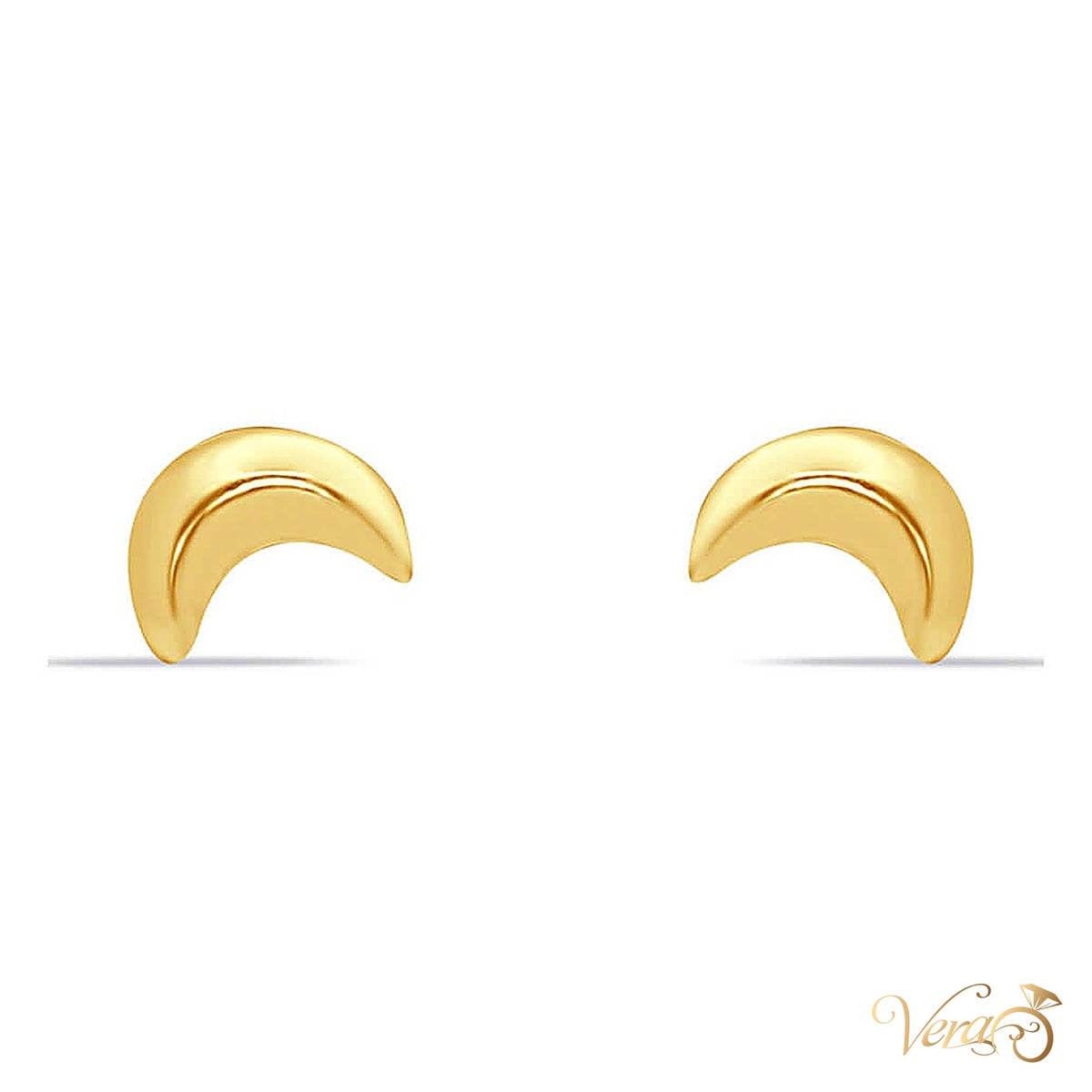14K Yellow Gold Moon Stud Earrings, 6mm - alternate view