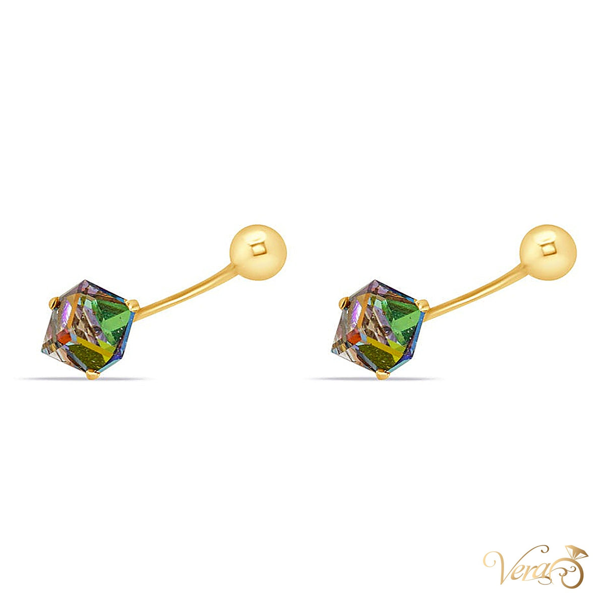14K Yellow Gold Belly Button Piercing with CZ - alternate view