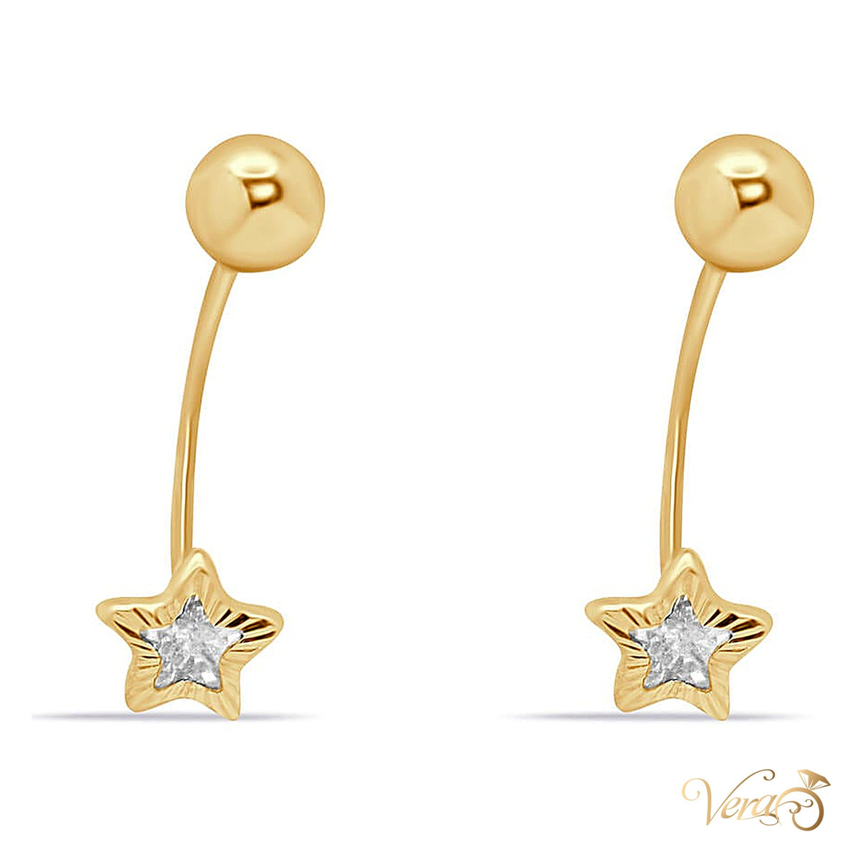 14K Yellow Gold Belly Button Piercing with Star-Shaped CZ - alternate view