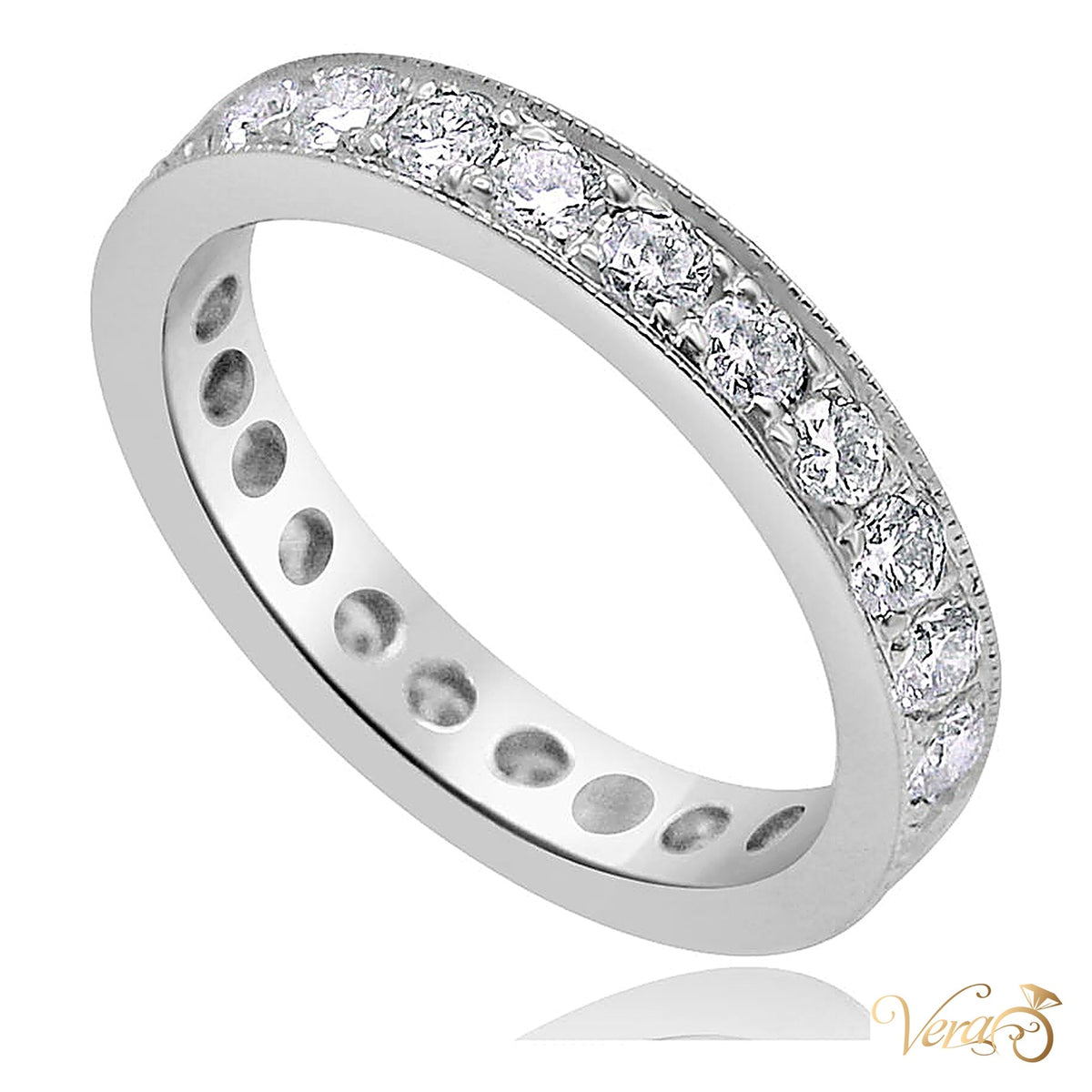 14K White Gold Diamond Band Ring with 1.50 ct Natural Diamonds, Size 7.5, 3.5g - alternate view